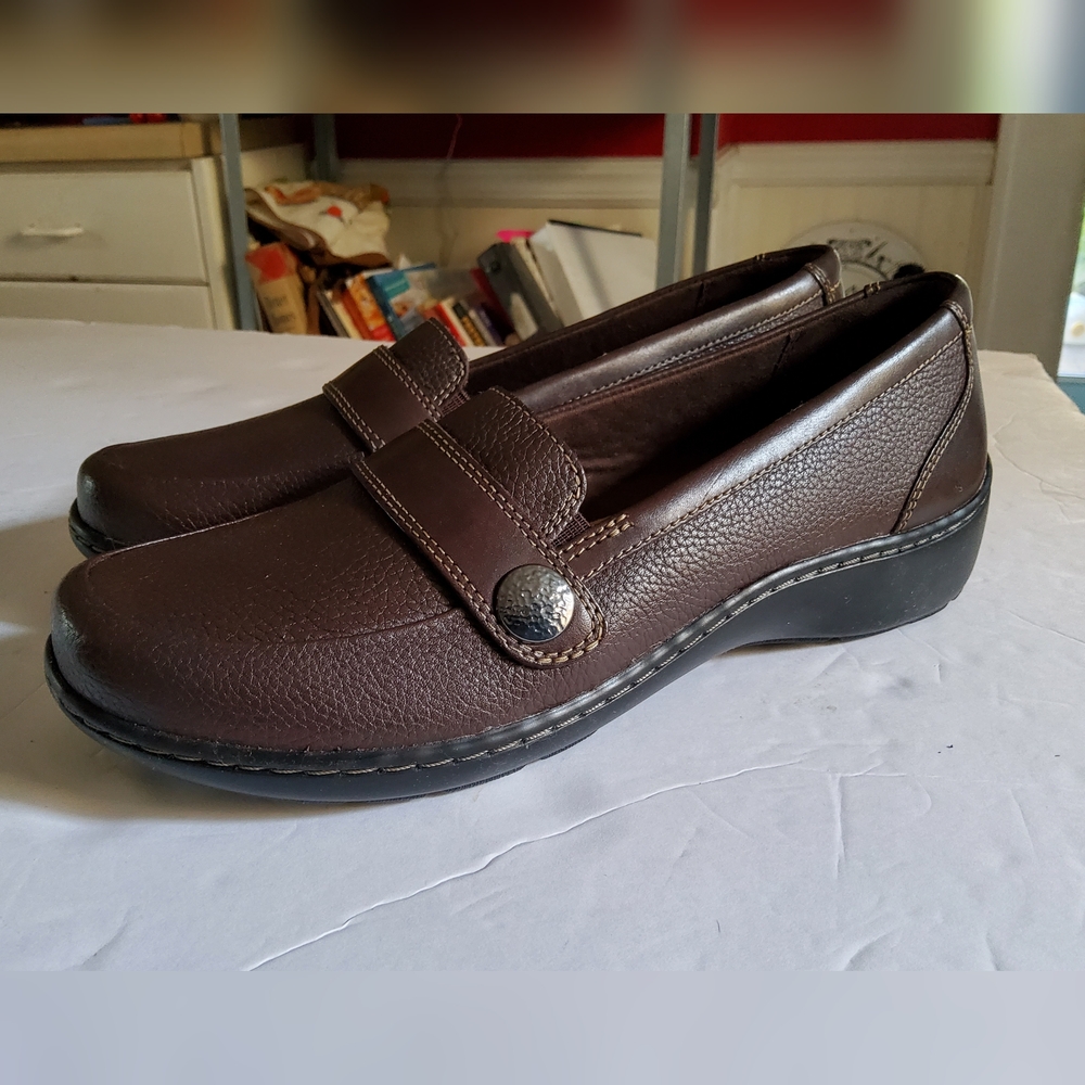 Clarks Brown Leather Slip On Women's Loafers